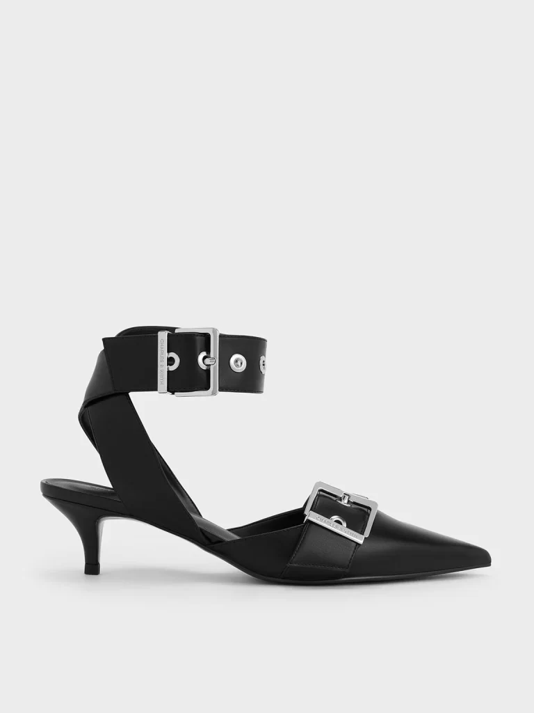 Grommet-Strap Kitten-Heel Pumps - Black charles and keith spring collection