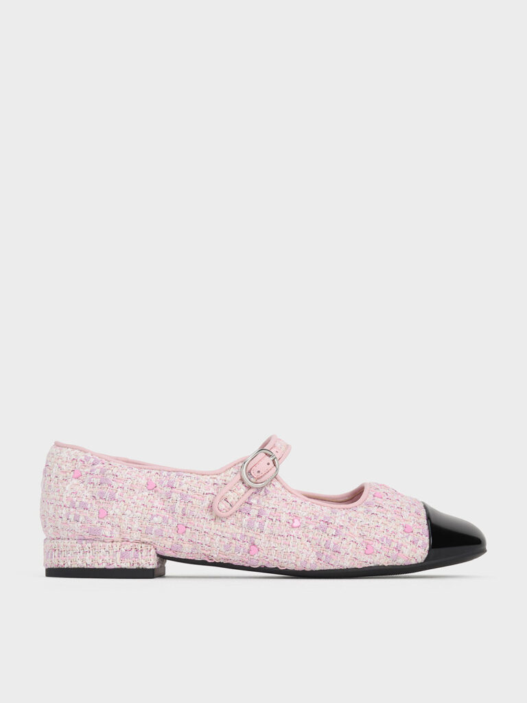 Dahlia Tweed Heart-Print Mary Janes - Pin