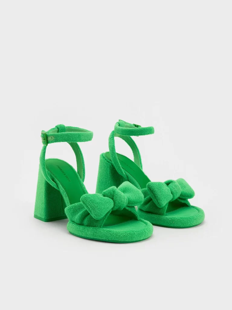 Loey Textured Bow Ankle-Strap Sandals - Green