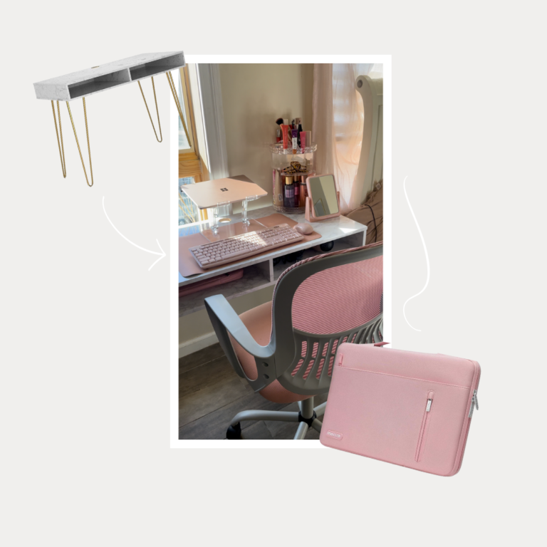 cute pink desk desk set up