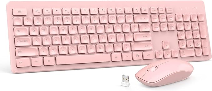 pink wireless keyboard with mouse