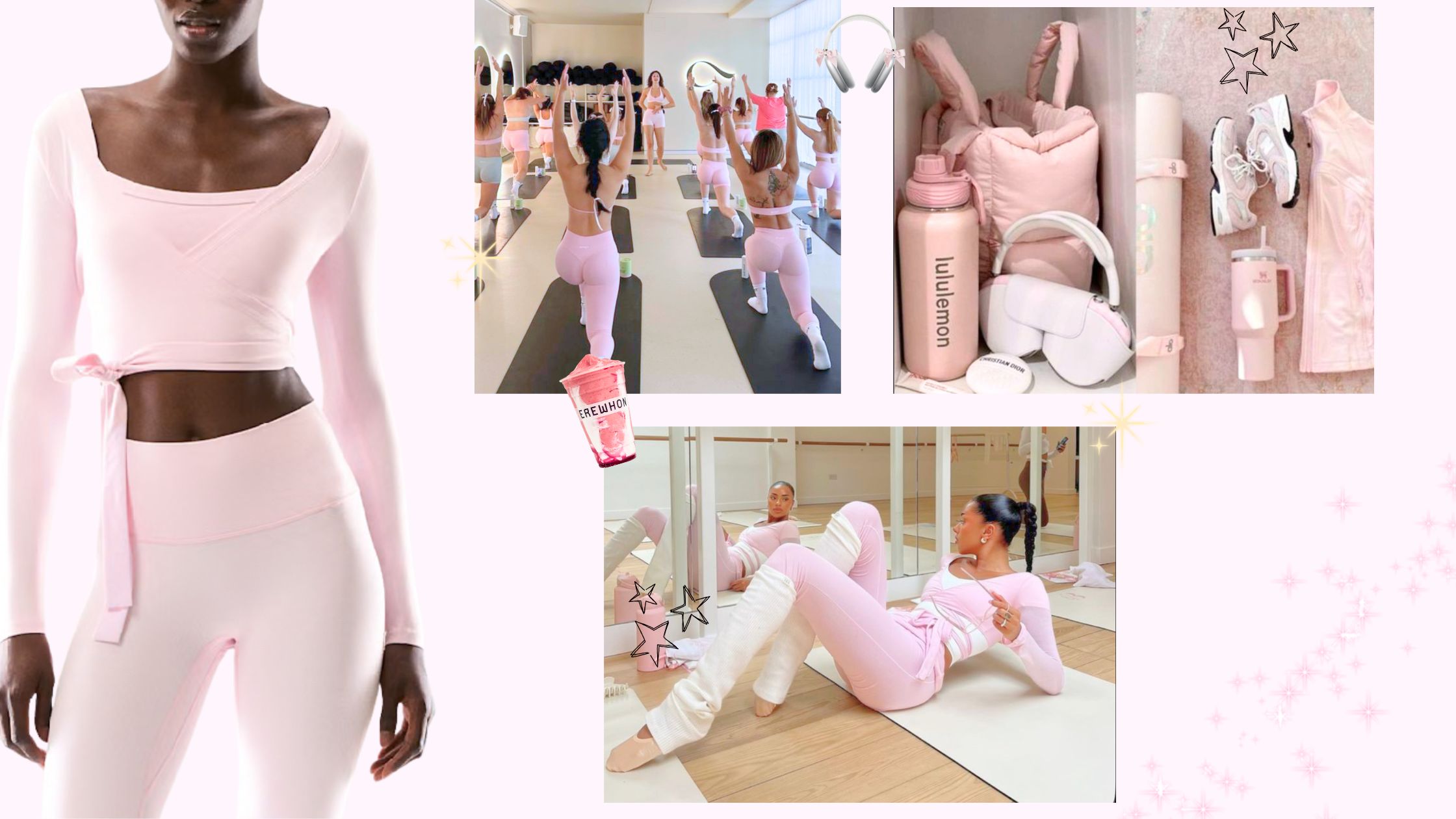pink pilates princess, pink workout sets, pilates, soft girl routine, self care , wellness, it girl , fitness routine, cute pink workout set